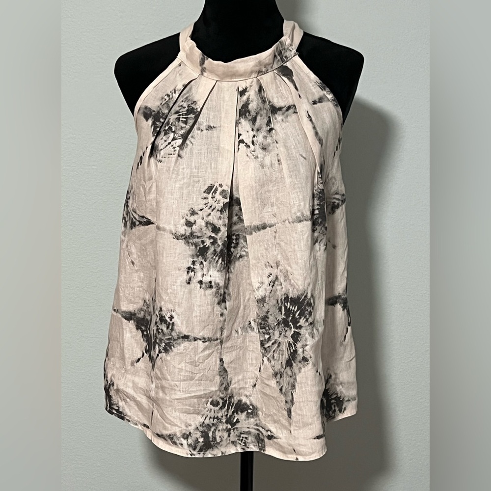 BELLAMBRA Tie Dye Linen Tie Neck Halter Tank Blouse - S
